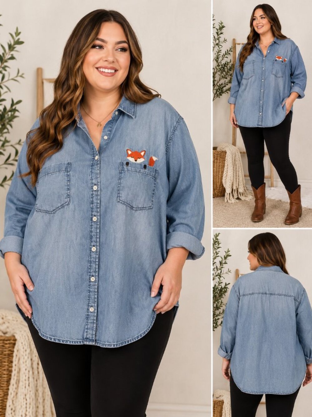 Torrid Fox Chambray Button Front Shirt 2X Oversized Denim Top